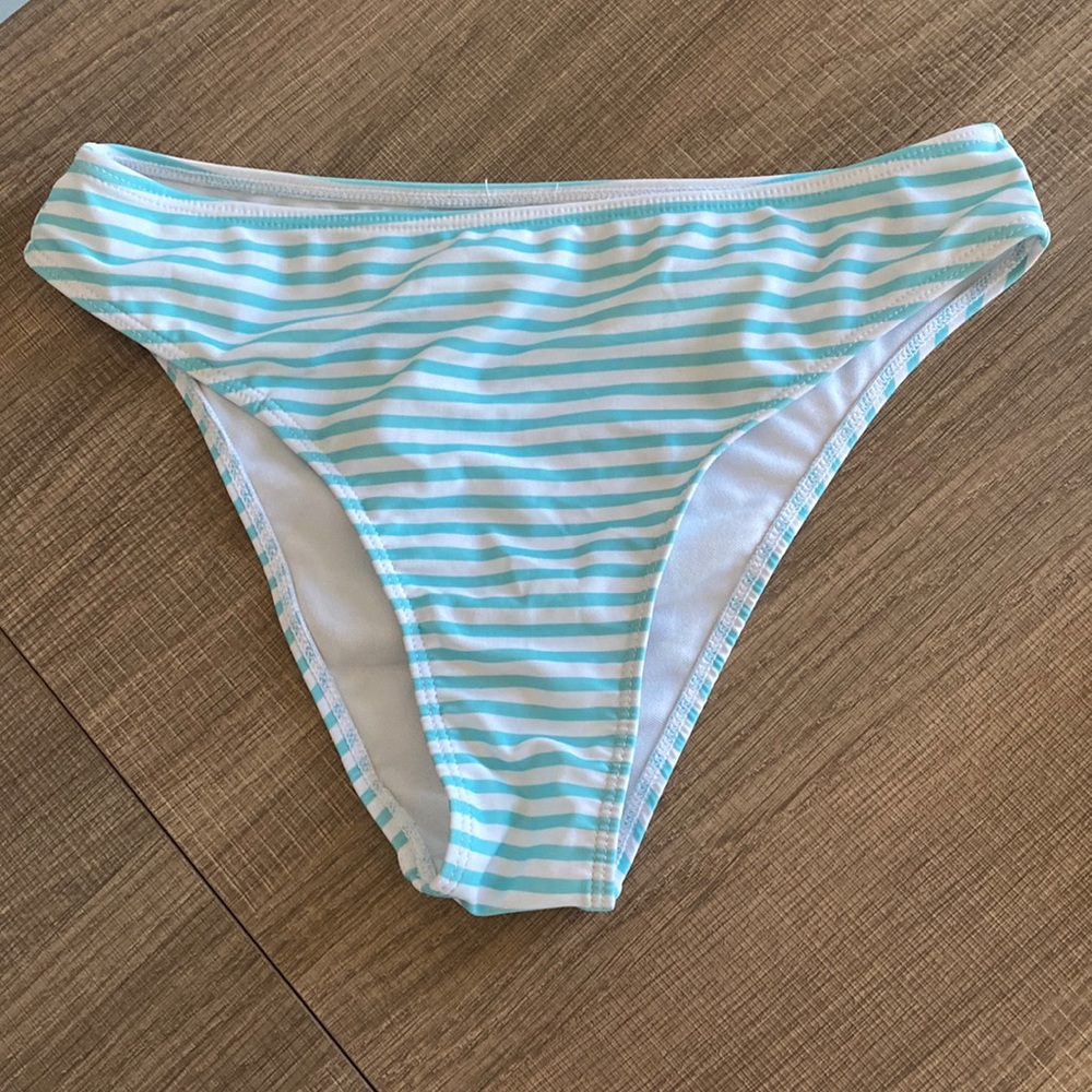 *!WORN ONCE!* Mint & white striped moderate coverage bikini bottoms from SHEIN.